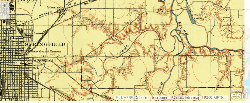 Screen shot, Springfield, IL 1907 from USGS Historical Topographic Map Explorer
